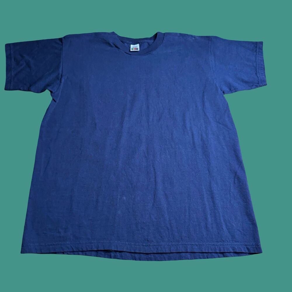 Fruit Of The Loom Mens Large Blank Navy Blue T Shirt Cotton Vintage